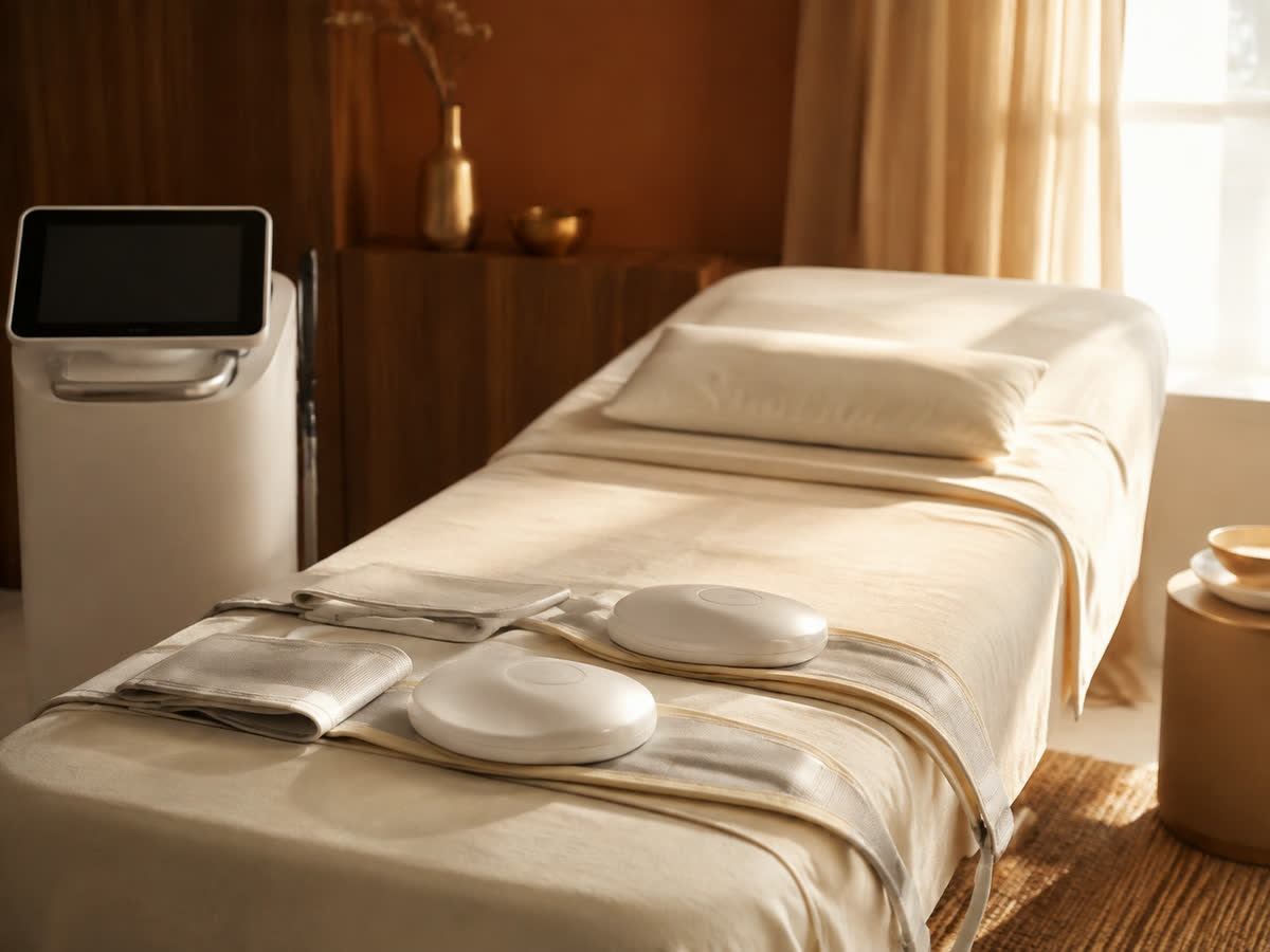 Paddle applicators of the SHAPEMS electromagnetic muscle stimulation machine used for EMS body sculpting